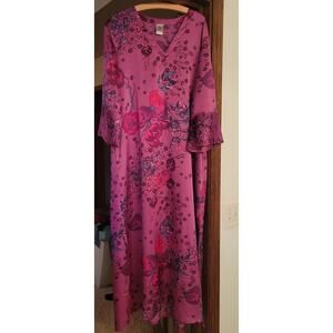 Natori Royal Purple Floral Long Kaftan Medium